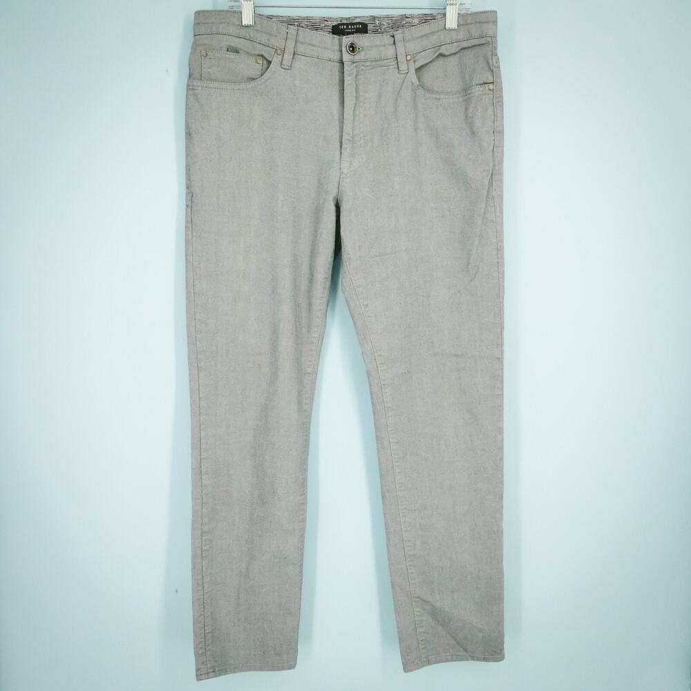 Ted Baker Men's Size 34 R Blue Button Zip Slim Tapered Leg Cotton Casual Pants